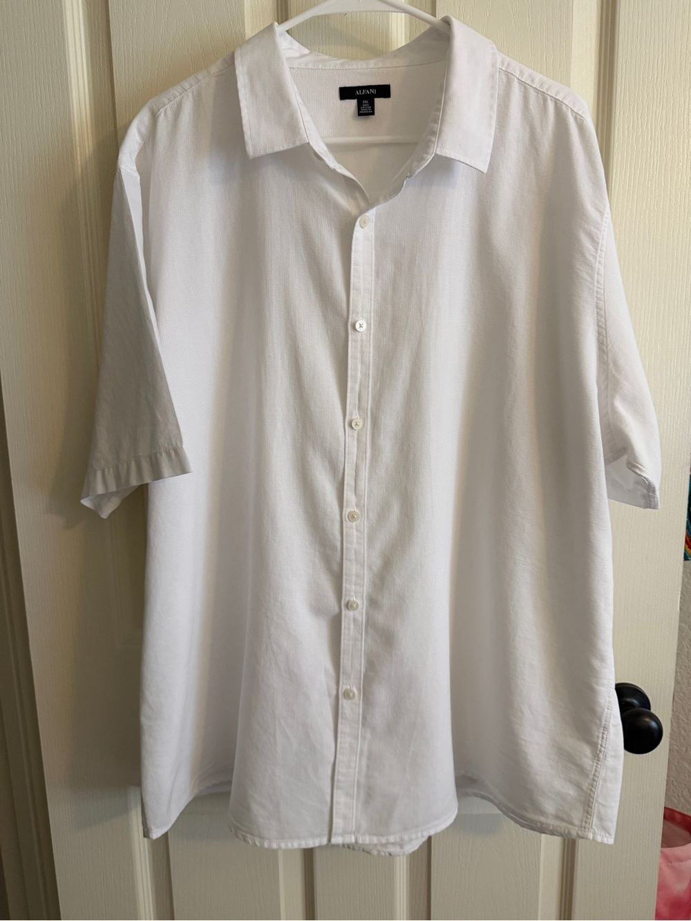 Alfani 100% Cotton White Short-Sleeve Button-Down Casual Shirt